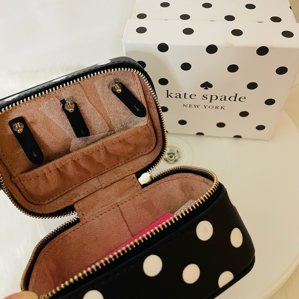 NWT Kate Spade Polka Dot Dots Boxed Portable Travel Jewelry Holder Case Black - Picture 6 of 9